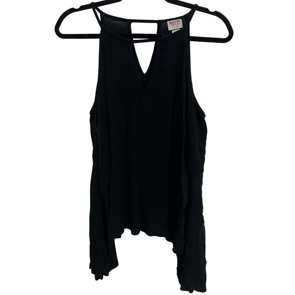 Mossimo Cold Shoulder Top XXL Boho Strappy Keyhole Black Long Sleeve